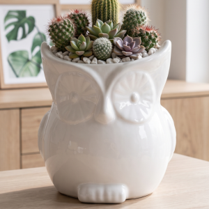 Osłonka ceramiczna sowa biała 14cm