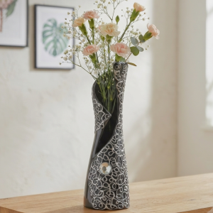 Wazon "Rura rozcięta" ceramiczny dekorowany czarny 32cm