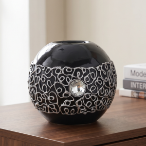 Świecznik "Kula" ceramiczna dekorowana czarna 13cm