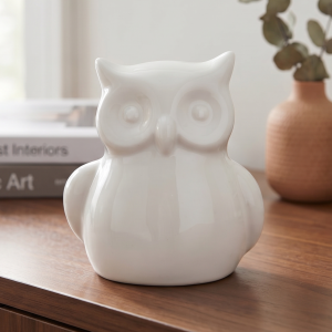 Figurka ceramiczna Sowa biała szkliwiona 13 cm