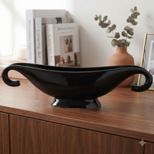 Stroik Waza ceramika czarna szkliwiona 47 x 11 cm