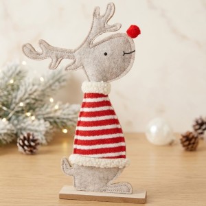 Filcowy renifer na drewnianej podstawie 31,5 cm Figurka Świąteczna Ozdoba