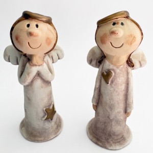 Ceramika dekoracyjna aniołek- dziewczynka w sukience z gwiazdką i serduszkiem s/2 6,1*4,2*12cm