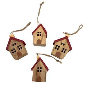 Domki drewniane zawieszki czerwone 5x3,5x7 cm 4 szt.