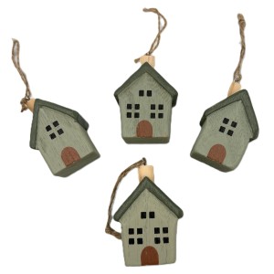 Domki drewniane zawieszki zielone 5x3,5x7 cm 4 szt.