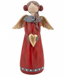 Aniołek w czerwonej sukience ze złotą gwiazdką i skrzydełkami (poliresing) 15*5*6,5*25,8 cm