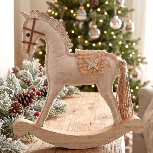 Konik na biegunach kremowy 21cm Dekoracja Figurka Świąteczna Koń Prezent