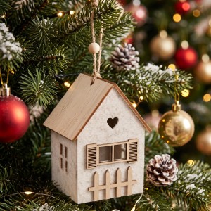 Zawieszka Domek filcowy szary 12,5x7cm ŚWIĄTECZNA OZDOBA NA CHOINKĘ