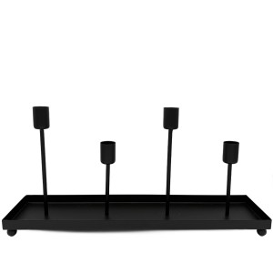 Świecznik Metalowy Czarny Loft Nowoczesny Dekoracyjny Stojący 40x10x19,5 cm