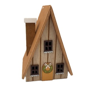 Drewniany Domek Stojący Ozdoba Dekoracja Salon Brązowy 10,5x9x15,5 cm