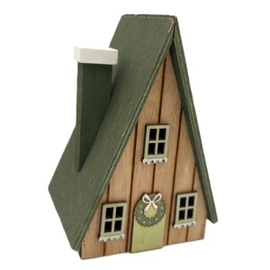 Drewniany Domek Stojący Ozdoba Świąteczna Figurka Zielony 10,5x9x15,5 cm