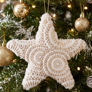  Zawieszka gwiazdka pluszowa biało złota 26cm