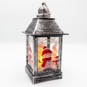 Lampion adwentowy latarnia świąteczna srebrna LED 5.5x12,5cm Bałwanek