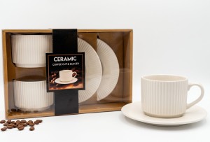 KUBEK CERAMICZNY FILIŻANKA RYFLOWANA DO KAWY 2 SZT. ZESTAW KAWOWY PREZENT