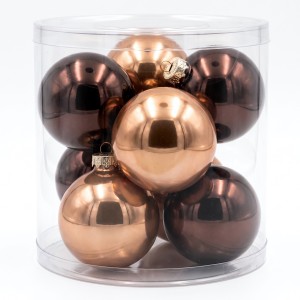 Bombki szklane choinkowe brązowe 8cm- 8 sztuk w pudełku