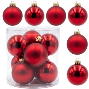 Bombki szklane czerwone 8cm- 8 sztuk w pudełku