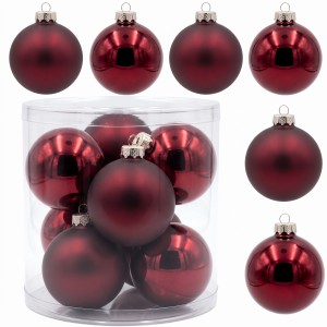 Bombki szklane bordowe 8cm- 8 sztuk w pudełku