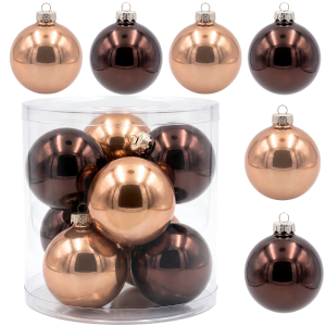 Bombki szklane choinkowe brązowe 8cm- 8 sztuk w pudełku