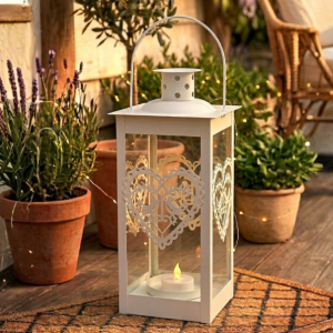 Latarnia metalowa biel lampion 14cm