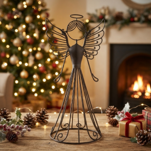 Ażurowy metalowy anioł dekoracyjny – czarny, 21 cm