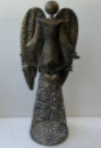 Anioł metalowy dekoracyjny złoto-brązowy ze skrzydłami 22,5 x 17 x 60 cm