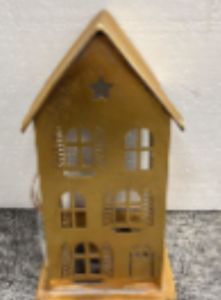 Świecznik metalowy dekoracyjny domek złoty latarenka 12,5 x 12,5 x 23,5 cm