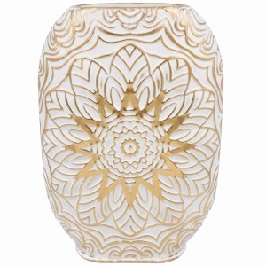 Wazon metalowy dekoracyjny biało-złoty z ornamentem mandala 21,5 x 8,5 x 31 cm